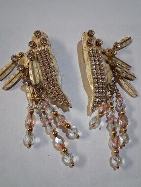 Gold-Tone Crystal & Pink-Bead Cascade Drop Earrings